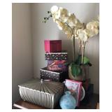 W - FAUX ORCHID, ART GLASS VASE, DECOR BOXES (M20)