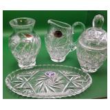 W - CRYSTAL TRAY, PITCHER, VASE & JAR (L52)