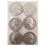 LOT OF 6 - WASHINGTON SILVER 25C COINS (C112)