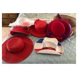 W - LOT OF RED & WHITE HATS, HAT BOX (M27)