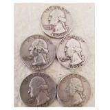 LOT OF 5 - WASHINGTON SILVER 25C COINS (C102)