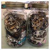 W - TWO GLASS JARS WITH COSTUME JEWELRY (L87)