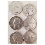 LOT OF 6 - WASHINGTON SILVER 25C COINS (C107)