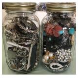 W - TWO GLASS JARS & COSTUME JEWELRY (L94)