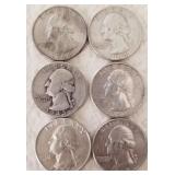 LOT OF 6 - WASHINGTON SILVER 25C COINS (C109)