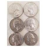 LOT OF 6 - WASHINGTON SILVER 25C COINS (C110)