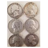 LOT OF 6 - WASHINGTON SILVER 25C COINS (C106)