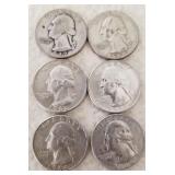 LOT OF 6 - WASHINGTON SILVER 25C COINS (C105)