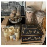 W - CANDLE HOLDERS, CANDLES, DECORATIVE BOX