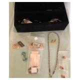 W - MIXED LOT OF COSTUME JEWELRY & BOX (L107)