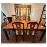 D - THOMASVILLE TABLE, SIX CHAIRS, CHINA CABINET