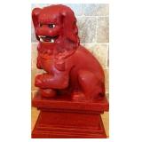 R - CARVED CINNEBAR TEMPLE DOG 25.5"T (F10)