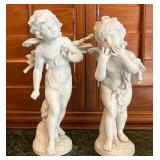 R - TWO WHITE PORCELAIN CHERUBS 15.5"T (L100)