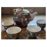 R - JAPANESE CERAMIC ROSE MEDALLION TEA SET (K91)