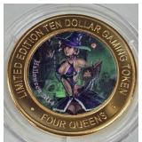 4 QUEENS CASINO - $10 .999 SILVER TOKEN (551 C48)