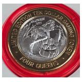 4 QUEENS CASINO - $10 .999 SILVER TOKEN (551 C55)
