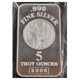 .999 FINE SILVER - 5 TROY OUNCES BAR (910 B)