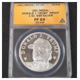 DONALD TRUMP PF69 1oz .999 SILVER (957 H)