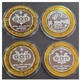 LOT OF 4 - $10  SILVER DOLLAR GAMING TOKEN (551 W)