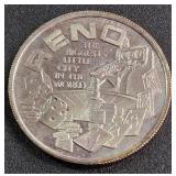 ONE OZ PURE .999 SILVER RENO COIN (882 S)