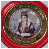 4 QUEENS CASINO - $10 .999 SILVER TOKEN (551 C44)