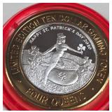4 QUEENS CASINO - $10 .999 SILVER TOKEN (551 C79)