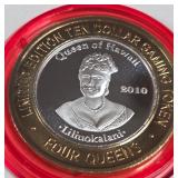 4 QUEENS CASINO - $10 .999 SILVER TOKEN (551 C80)