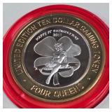 4 QUEENS CASINO - $10 .999 SILVER TOKEN (551 C61)