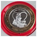 4 QUEENS CASINO - $10 .999 SILVER TOKEN (551 C68)