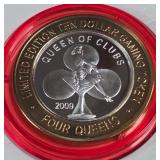 4 QUEENS CASINO - $10 .999 SILVER TOKEN (551 C74)
