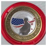 4 QUEENS CASINO - $10 .999 SILVER TOKEN (551 C64)