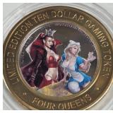 4 QUEENS CASINO - $10 .999 SILVER TOKEN (551 C49)