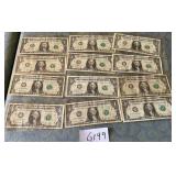 487 - TWELVE COLLECTIBLE US $1 BILLS (G199)