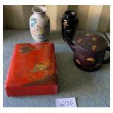 487 - ASIAN PORCELAIN BASES, TEAPOT, KEEPSAKE BOX