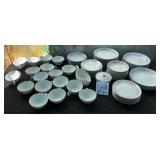 487 - SEVENTY PIECES CREST WOOD CHINA DISHWARE