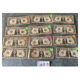 487 - TWELVE COLLECTIBLE US $1 BILLS (G213)