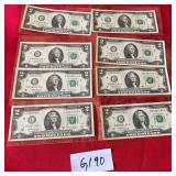 487 - EIGHT COLLECTIBLE US $2 BILLS (G190)