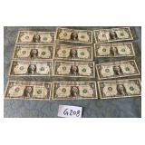 487 - TWELVE COLLECTIBLE US $1 BILLS (G208)