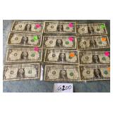 487 - TWELVE COLLECTIBLE US $1 BILLS (G200)