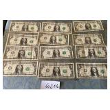 487 - TWELVE COLLECTIBLE US $1 BILLS (G206)