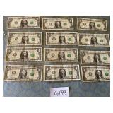 487 - TWELVE PIECES COLLECTIBLE US $1BILLS (G193)