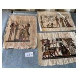 487 - THREE PIECES EGYPTIAN PAPYRUS ART (G236)