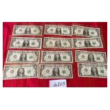 487 - TWELVE COLLECTIBLE US $1 BILLS (G205)