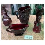 487 - FIVE PIECES AVON RUBY RED GLASSWARE (A104)