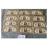487 - TWELVE PIECES COLLECTIBLE US $1 BILLS (G194)