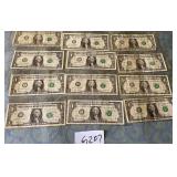 487 - TWELVE COLLECTIBLE US $1 BILLS (G207)