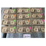 487 - TWELVE COLLECTIBLE US $1 BILLS (G202)