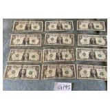 487 - TWELVE PIECES COLLECTIBLE US $1 BILLS (G195)