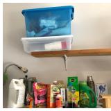 J5 - MIXED GARDENING SUPPLIES, WOODEN BOX, BINS