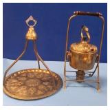 489 - BRASS TIPPING TEA KETTLE & TRAY (N28)